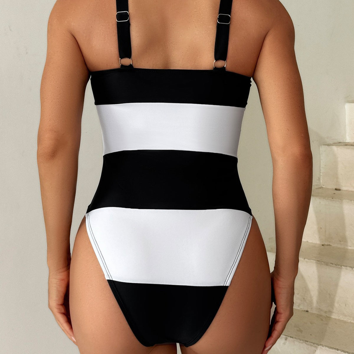 Sassy Striped One-Piece Strappy Swimsuit