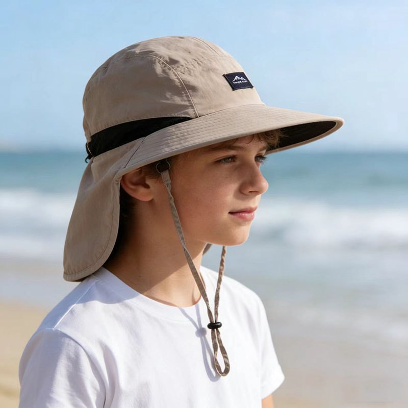 Youth Outdoor Sun Hat with Wide Brim, Drawstring, and Breathable Mesh – Multi‑Functional for Travel, Hiking and Beach