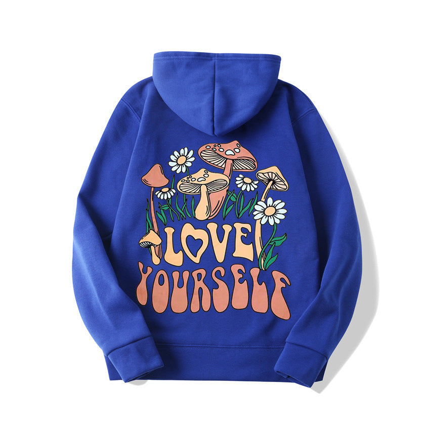 Plus Size Cute Mushroom Slogan Cozy Pullover Hoodie