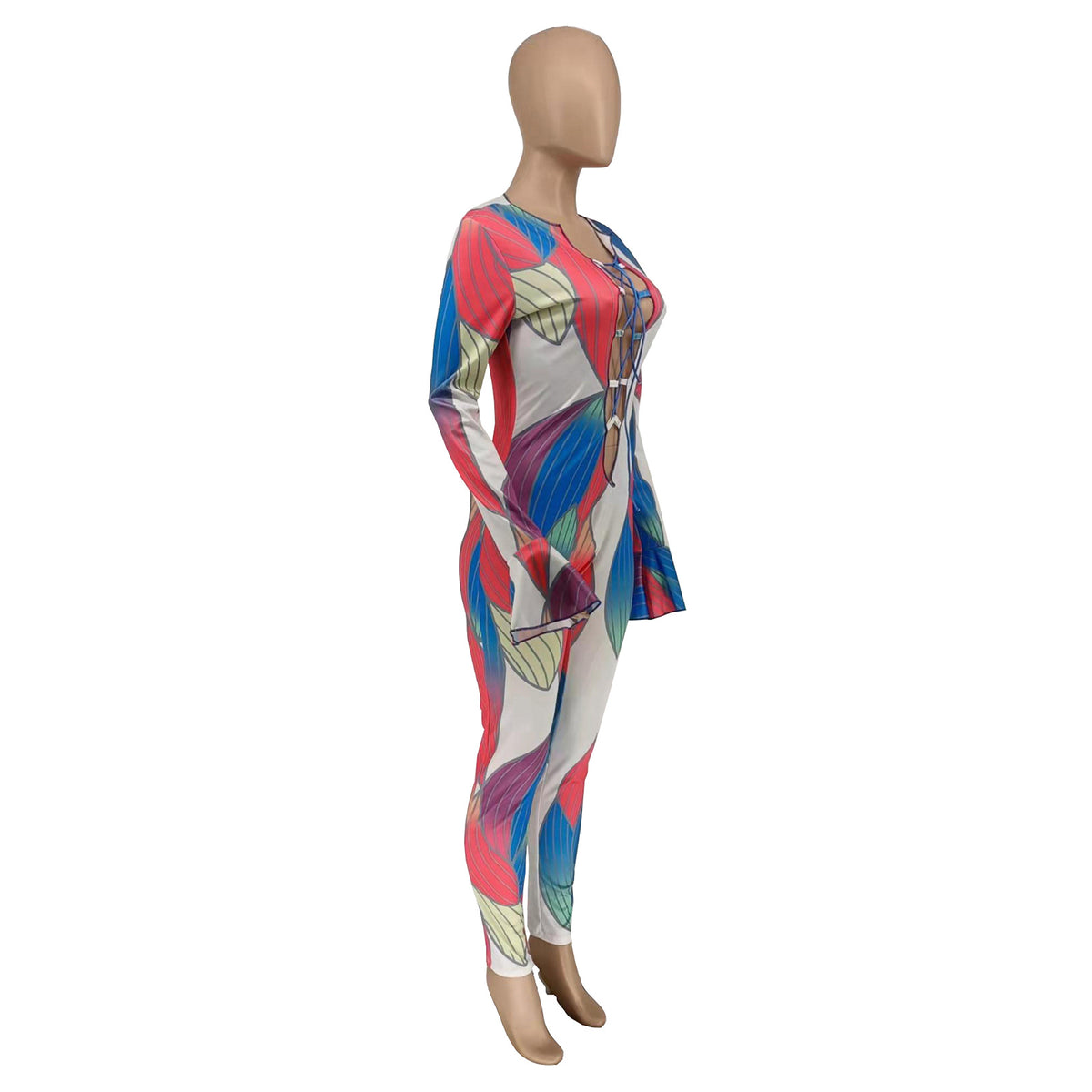 Women's Chic Printed Long-Sleeve Jumpsuit