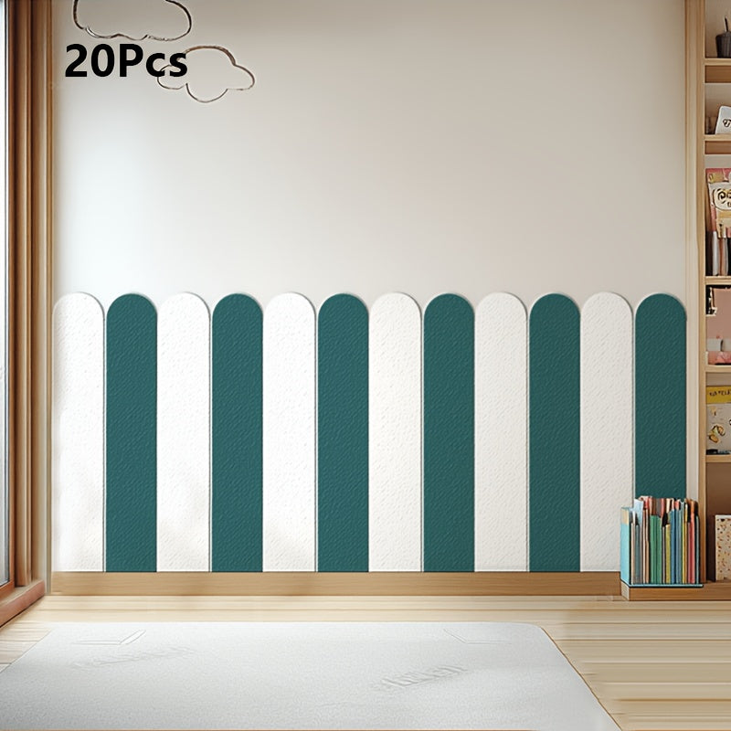 20-Pack Modern Minimalist Vertical Striped & Arch Panel Wall Stickers - Peel-and-Stick Removable Self-Adhesive Vinyl Panels, Blue Beige White Turquoise Horizontal Accent Lines for Living Room…