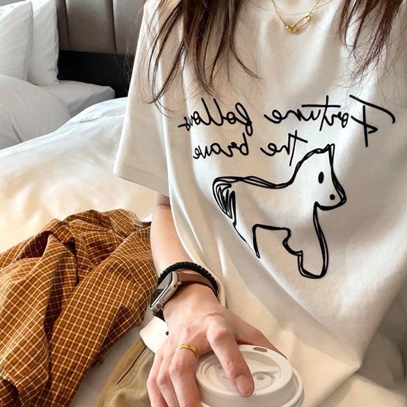 Cartoon Print Loose Short Sleeve T-Shirt for Women – Summer Casual