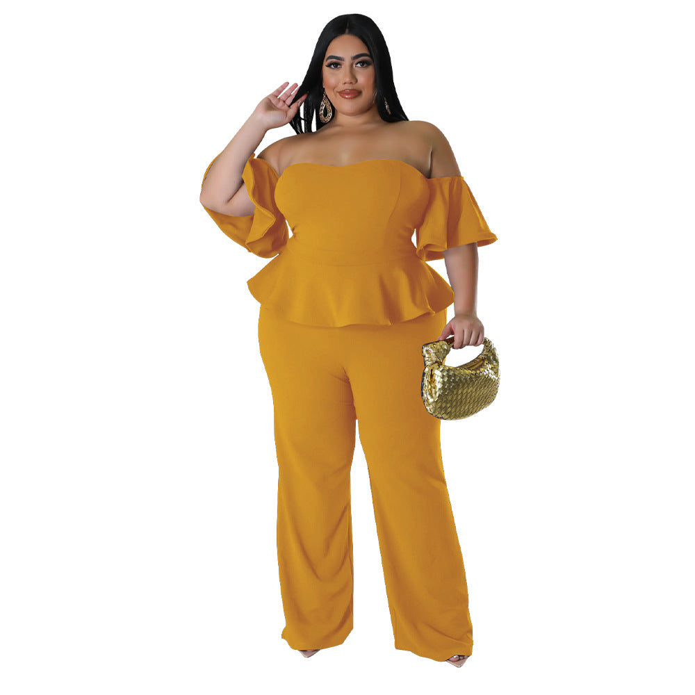 Off-Shoulder Stretch Wide-Leg Jumpsuit
