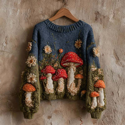 Womens Loose-fitting Pullover T-shirt with a Round Neck and Floral Print