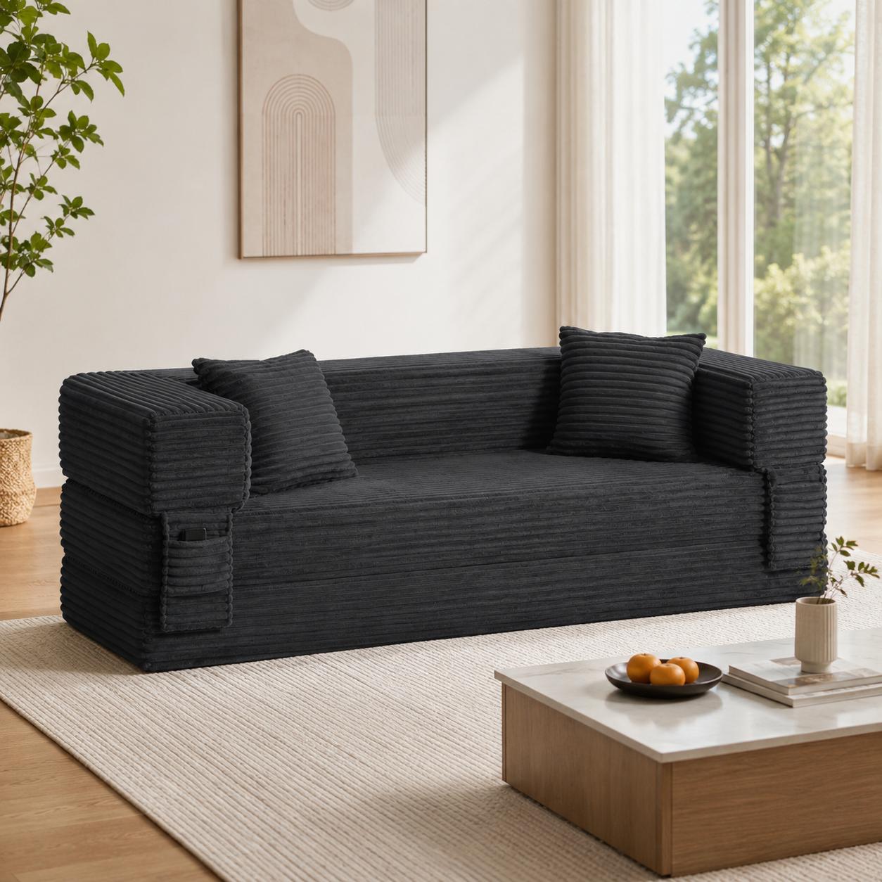 Left chaise L-shaped sectional sofa with memory foam cushions and corduroy upholstery
