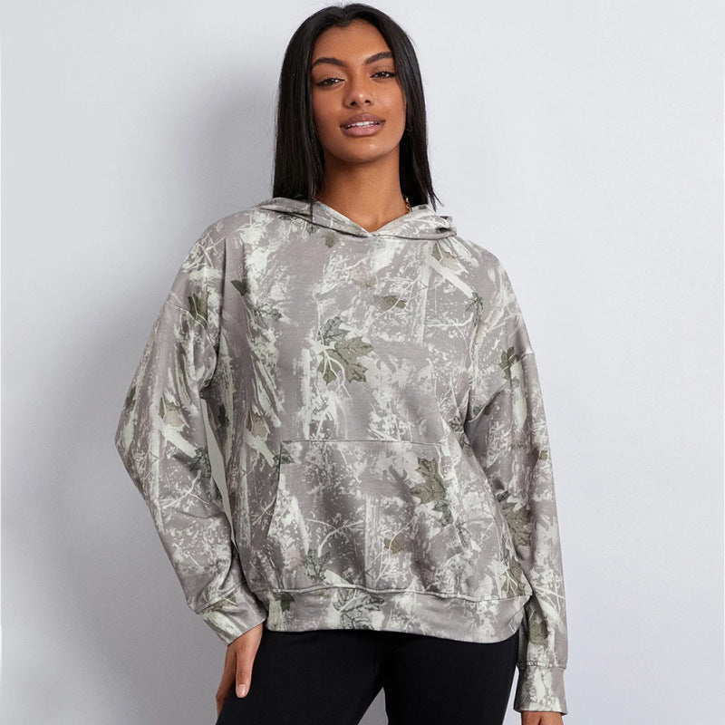 Women's Loose Camouflage Maple Leaf Hoodie
