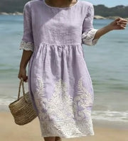 Womens Round-neck Loose-fit Printed Dress