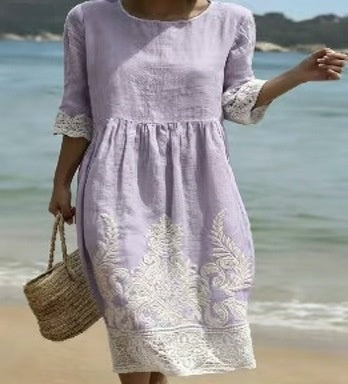 Womens Round-neck Loose-fit Printed Dress