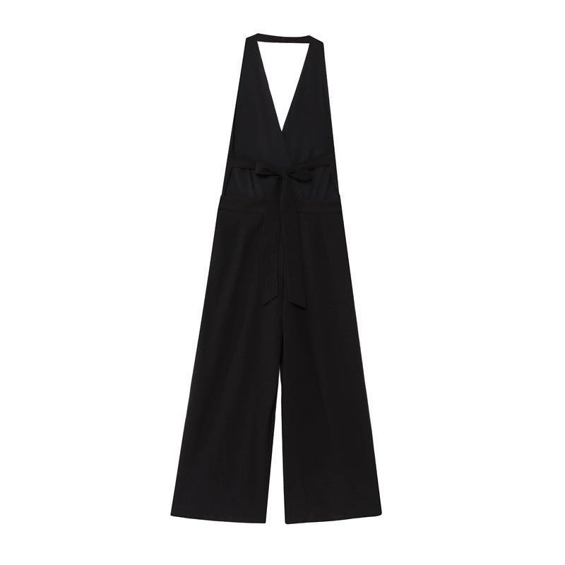 Sexy Backless Slim-Fit Crepe Halter Jumpsuit