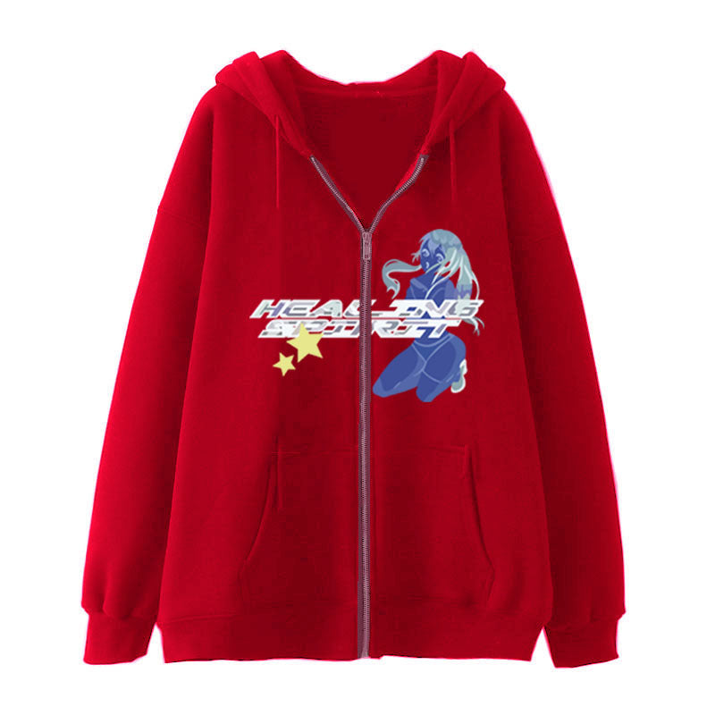 Butterfly Print Zip-Up Casual Hoodie