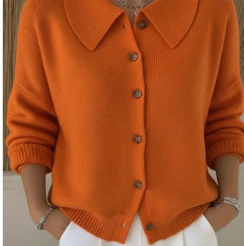 Button-knitted Lapel Sweater Cardigan Coat for Women