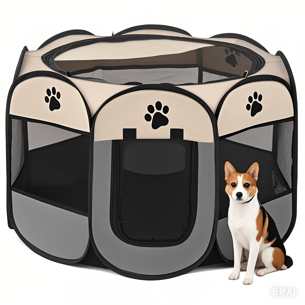 Foldable Pet Playpen For Dogs & Cats - Durable Oxford Cloth With Removable Zipper, Portable Octagonal Design For Indoor/outdoor Use, Travel & Camping