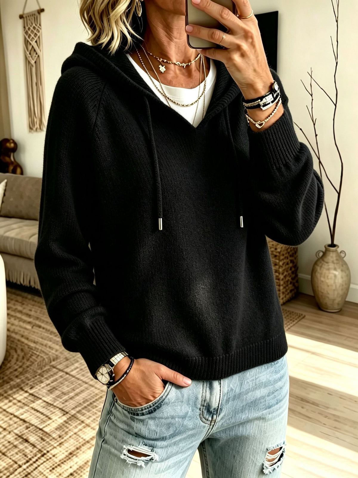 Womens Casual Hooded Warm Sweater