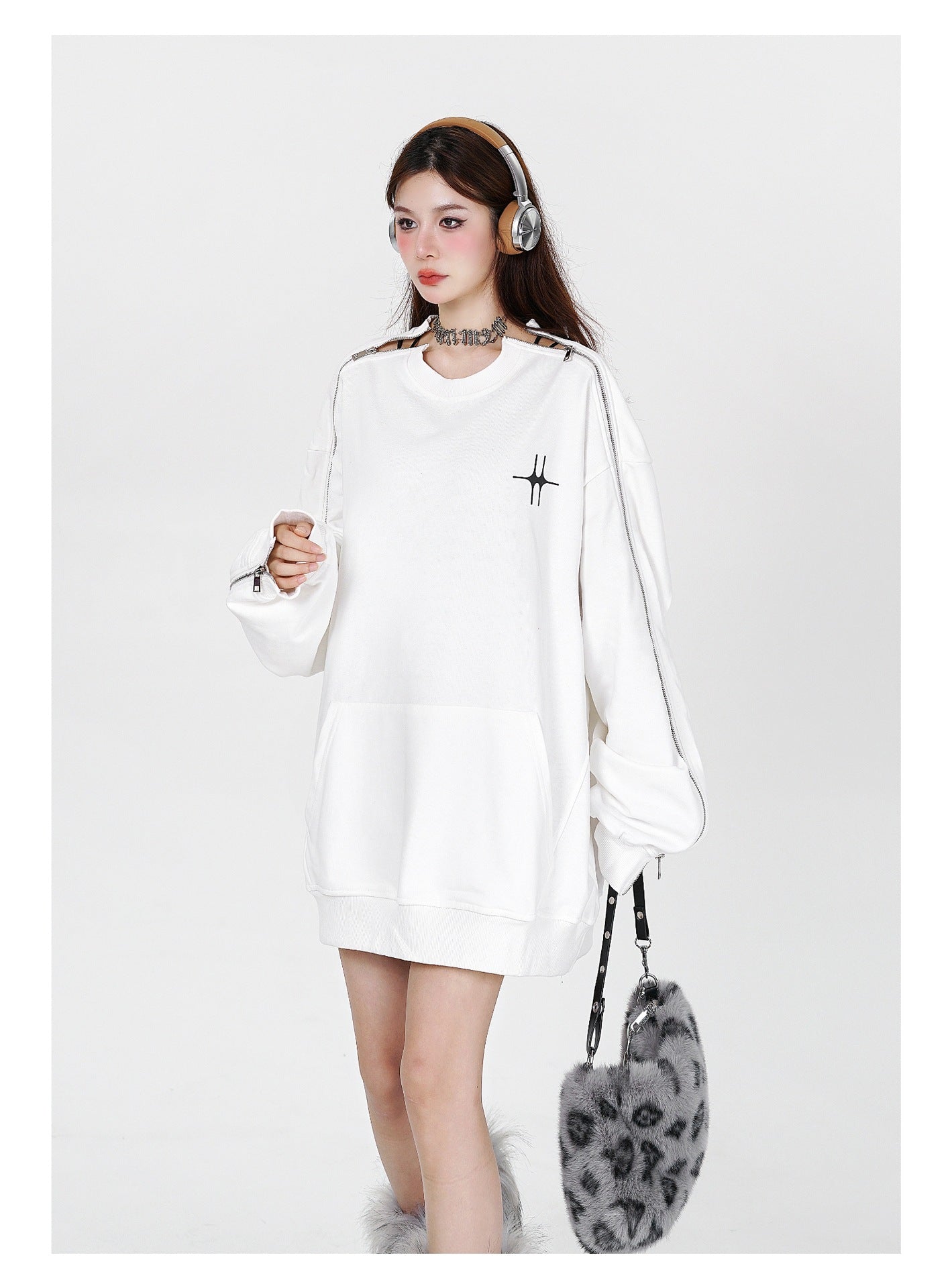 Letter Print Zipper Pullover Sweatshirt