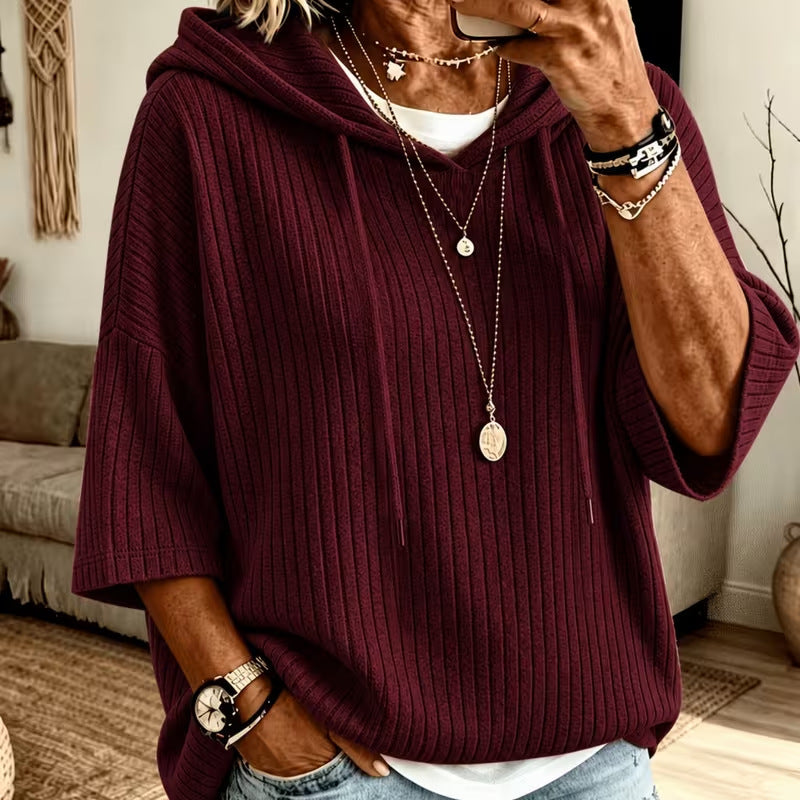 Solid-color Hoodie with Double Hoods and a Drawstring