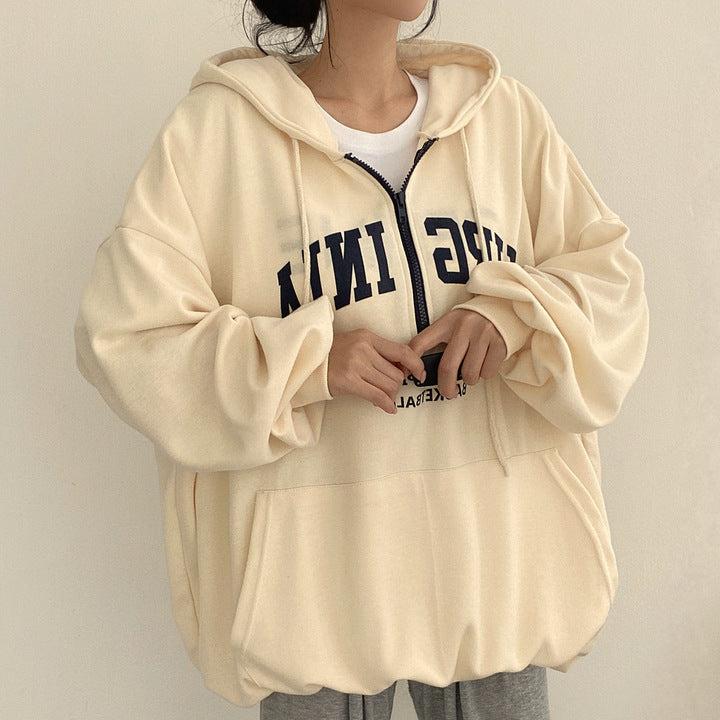 Casual Letter Print Hooded Pullover Sweatshirt