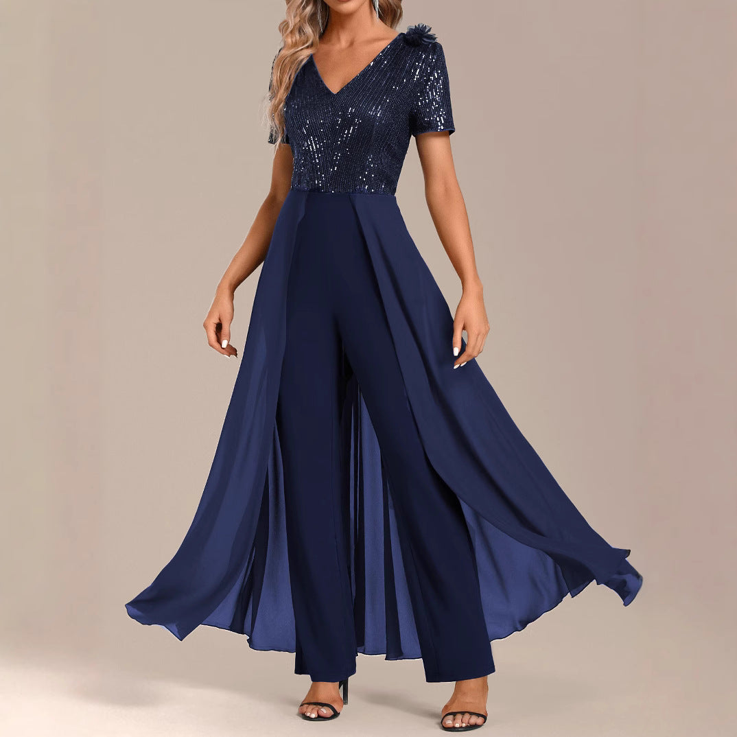 Elegant Chiffon Sequin Splicing Women's Jumpsuit