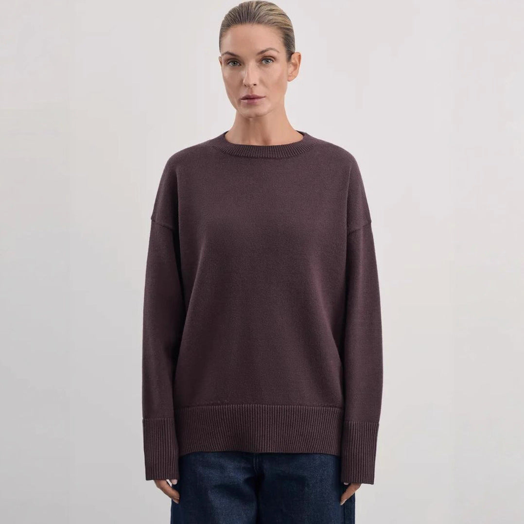 Women's Knitted Round Neck Solid Color Loose Fashion Sweater
