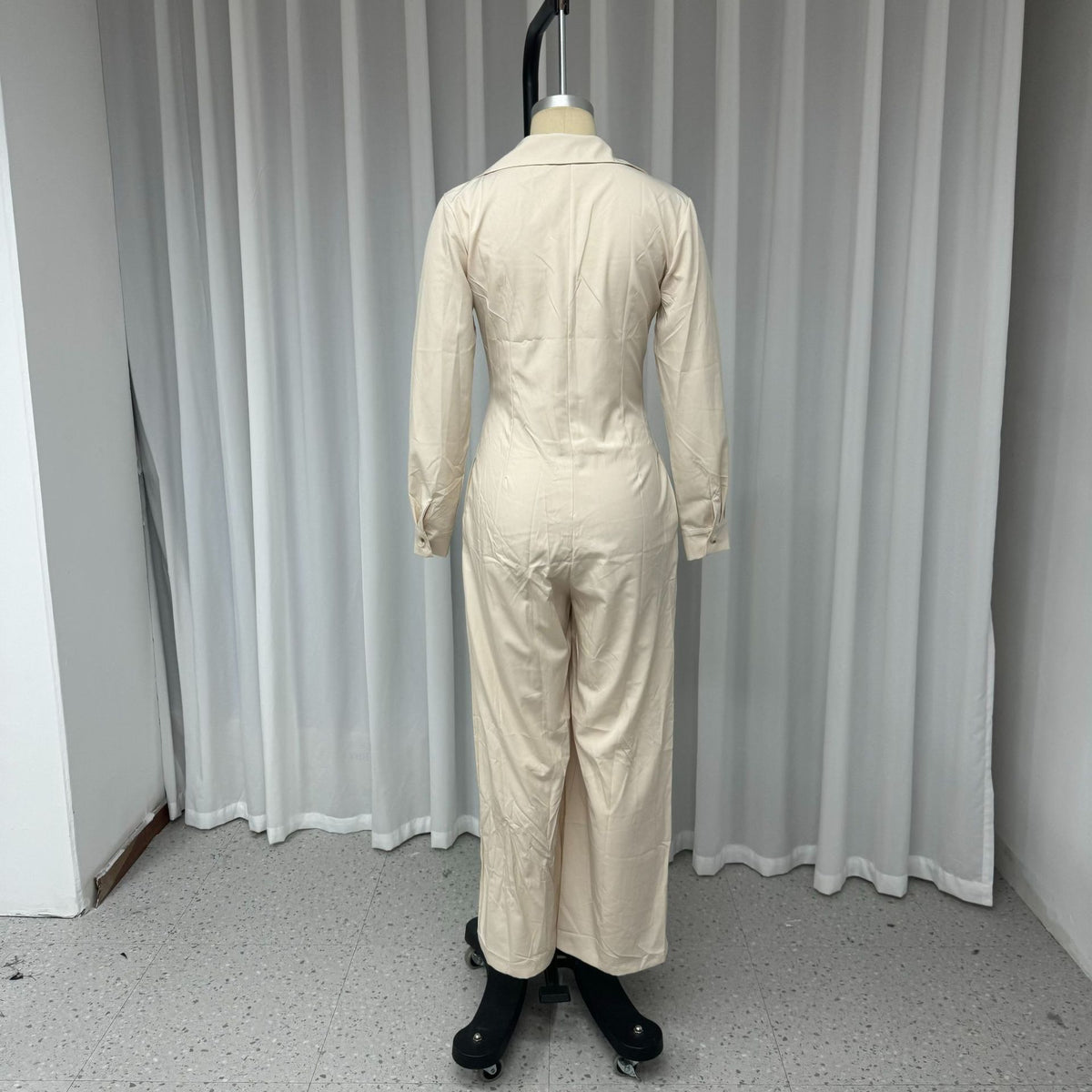 Chic Casual Polo Collar Solid Color Women's Jumpsuit