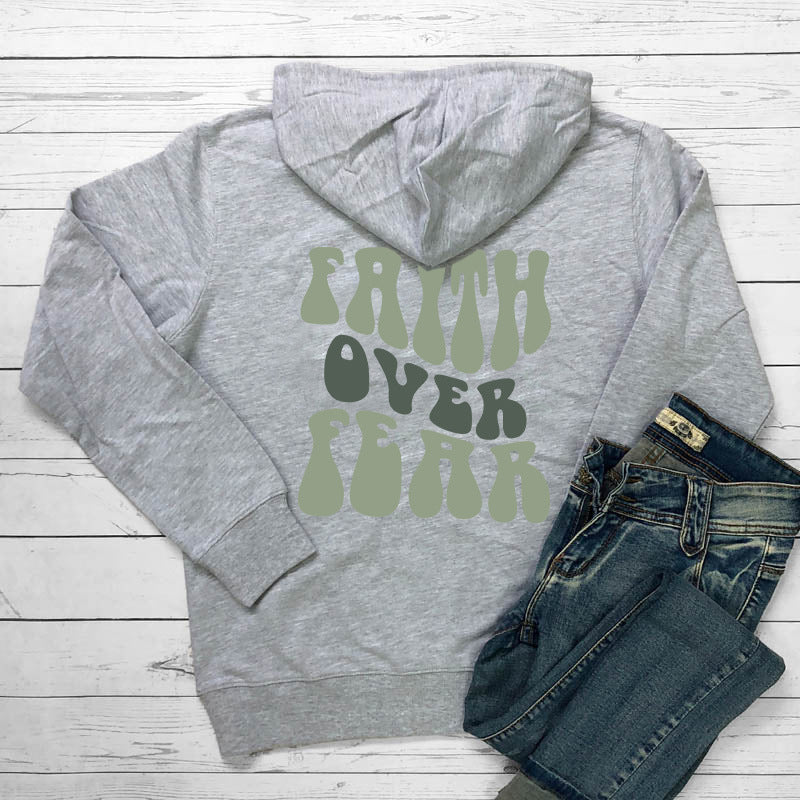 Faith Over Fear Women's Letter Print Kangaroo Pocket Hoodie