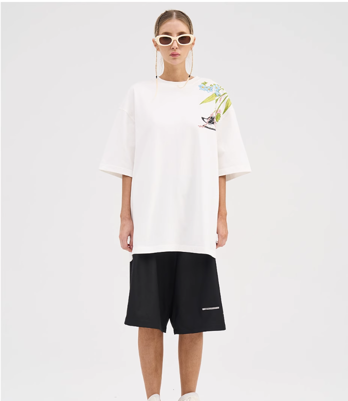 Floral Embroidered Cotton Short-Sleeve T-Shirt