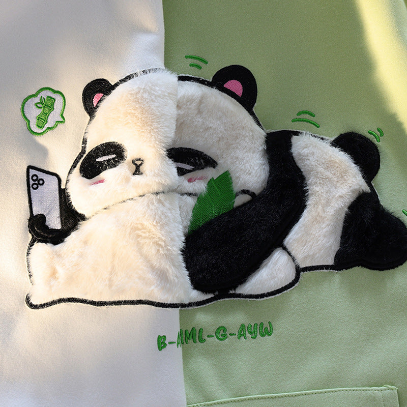 Cute Panda Flocking Hooded Couple Sweater & Casual Coat