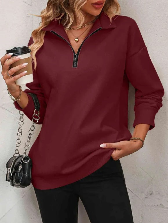 Women's Half-Zip Pullover Stylish Long-Sleeve Sweatshirt