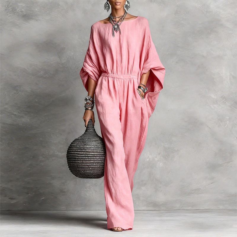 Elegant Wide-Leg Flared-Sleeve Jumpsuit