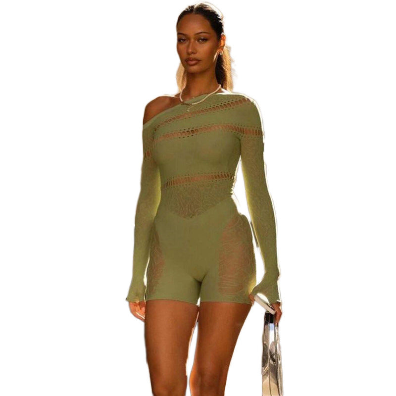 Seductive One-Shoulder Long Sleeve Nightdress