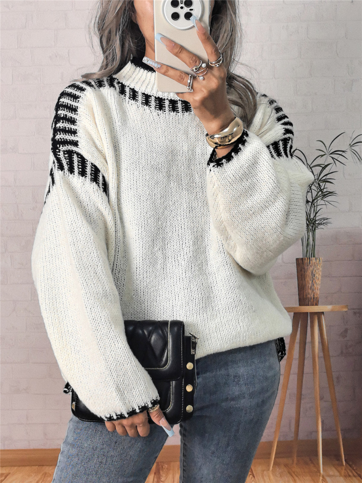 Leisure Pullover Half Turtleneck Knitted Sweater for Women
