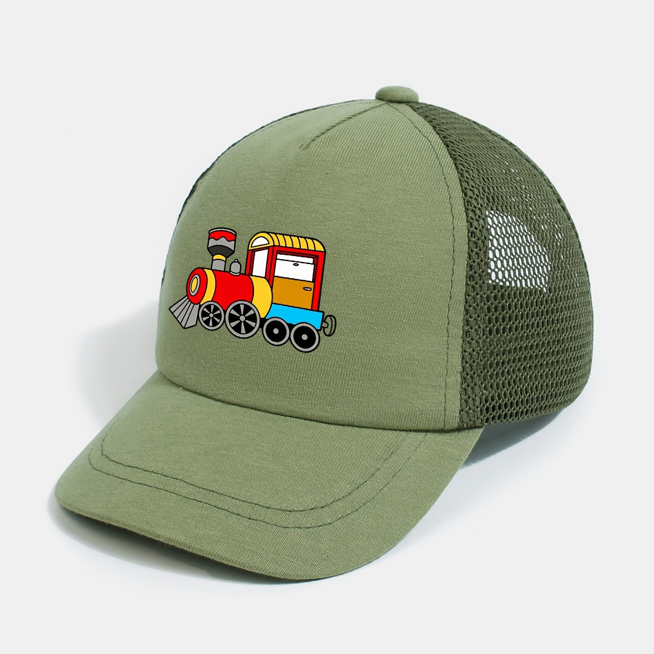 Mesh Baseball Cap with Train Hot Stamp Design