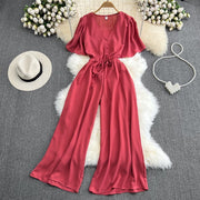 Chic Flared Sleeve High-Waist Casual Jumpsuit