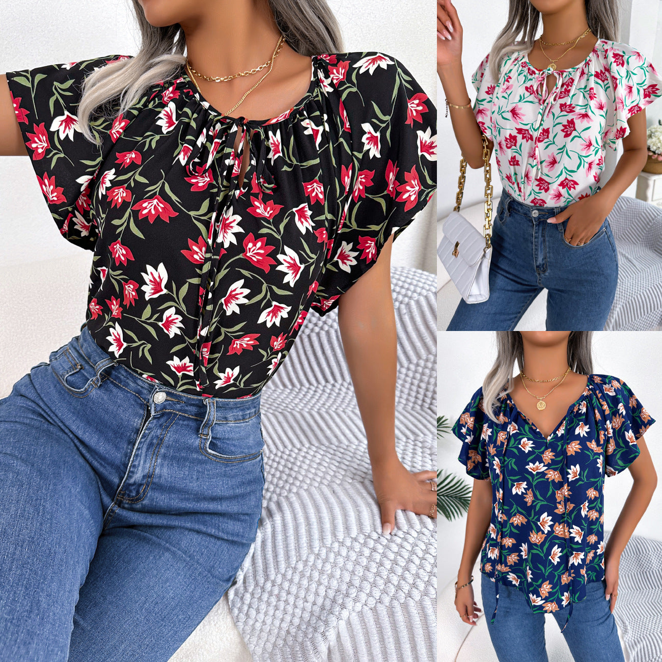 Floral Ruffled Tie-Up Chiffon Top – Loose, Breezy & Chic