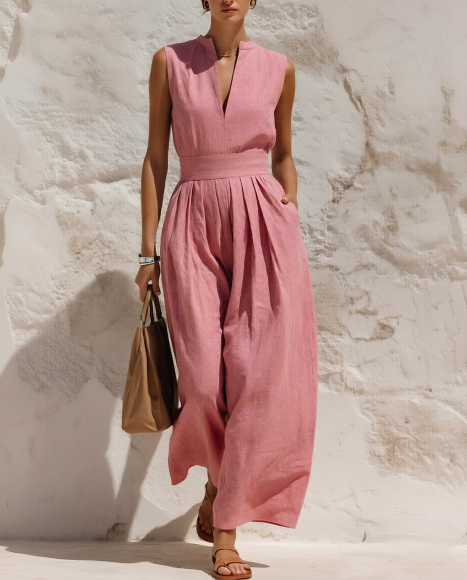 Sleeveless High-waisted Loose-fitting Wide-leg Pants Casual Jumpsuit For Women