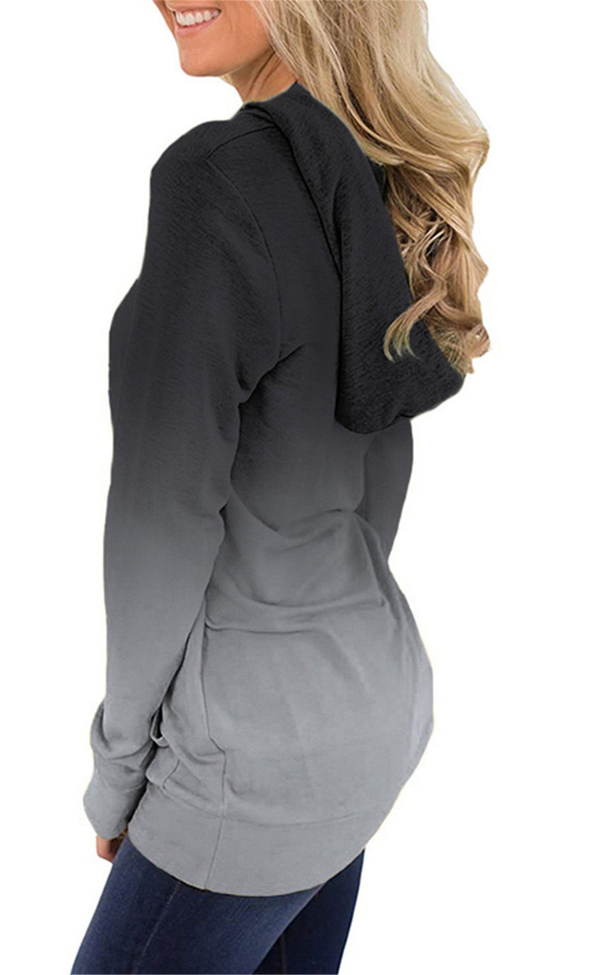 Gradient Hooded Drawstring Slim Sweatshirt