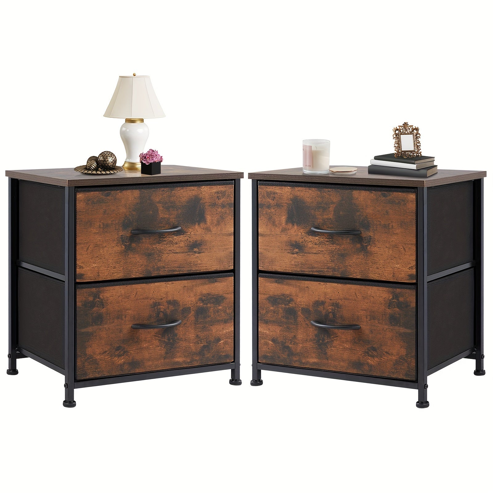 Nightstand Set Of 2, Dresser For Bedroom With 2 Drawer, Small Dresser Beside Tables, Nightstand With Removable Fabric Bins For Small Spaces, Closet, Entryway, College Dorm, 1pc/2pcs Options Available