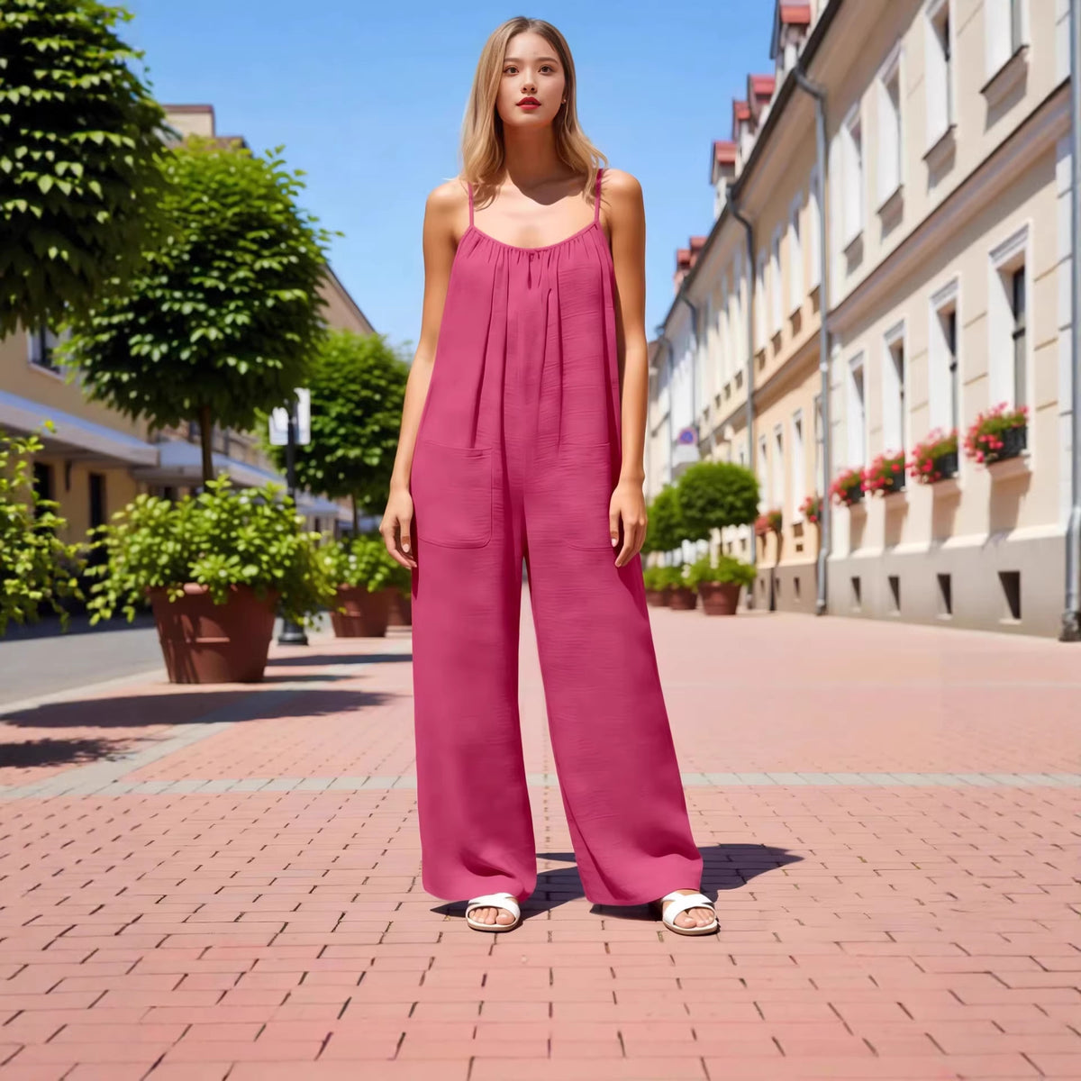 European And American-style Strap Wide-leg Jumpsuit Womens New Summer Style