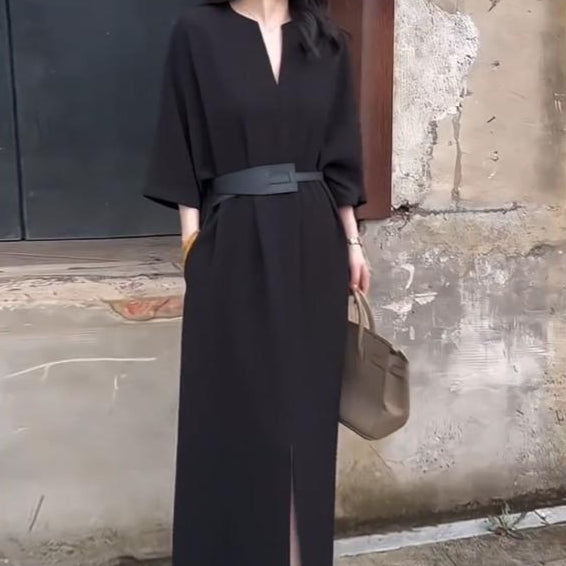 French-style Elegant V-neck Mid-sleeve Dress for Women