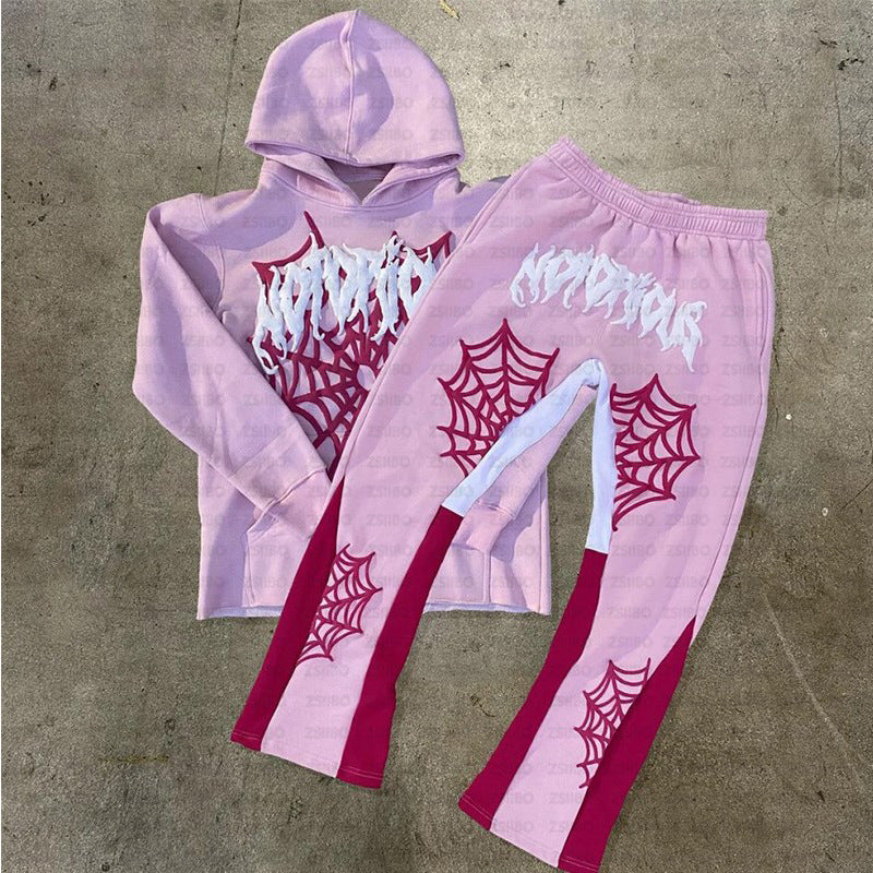 Edgy Spider Web Printed Hoodie & Trousers Set