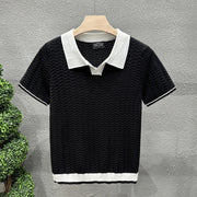 Men's Collarless Ice Silk Contrast Knit Sweater – Lightweight Summer Style
