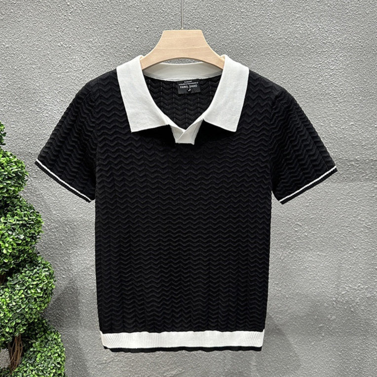 Men's Collarless Ice Silk Contrast Knit Sweater – Lightweight Summer Style