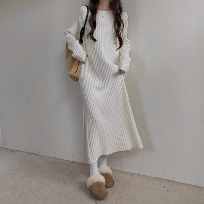 Elegant Long-Sleeve A-Line Midi Dress for Women