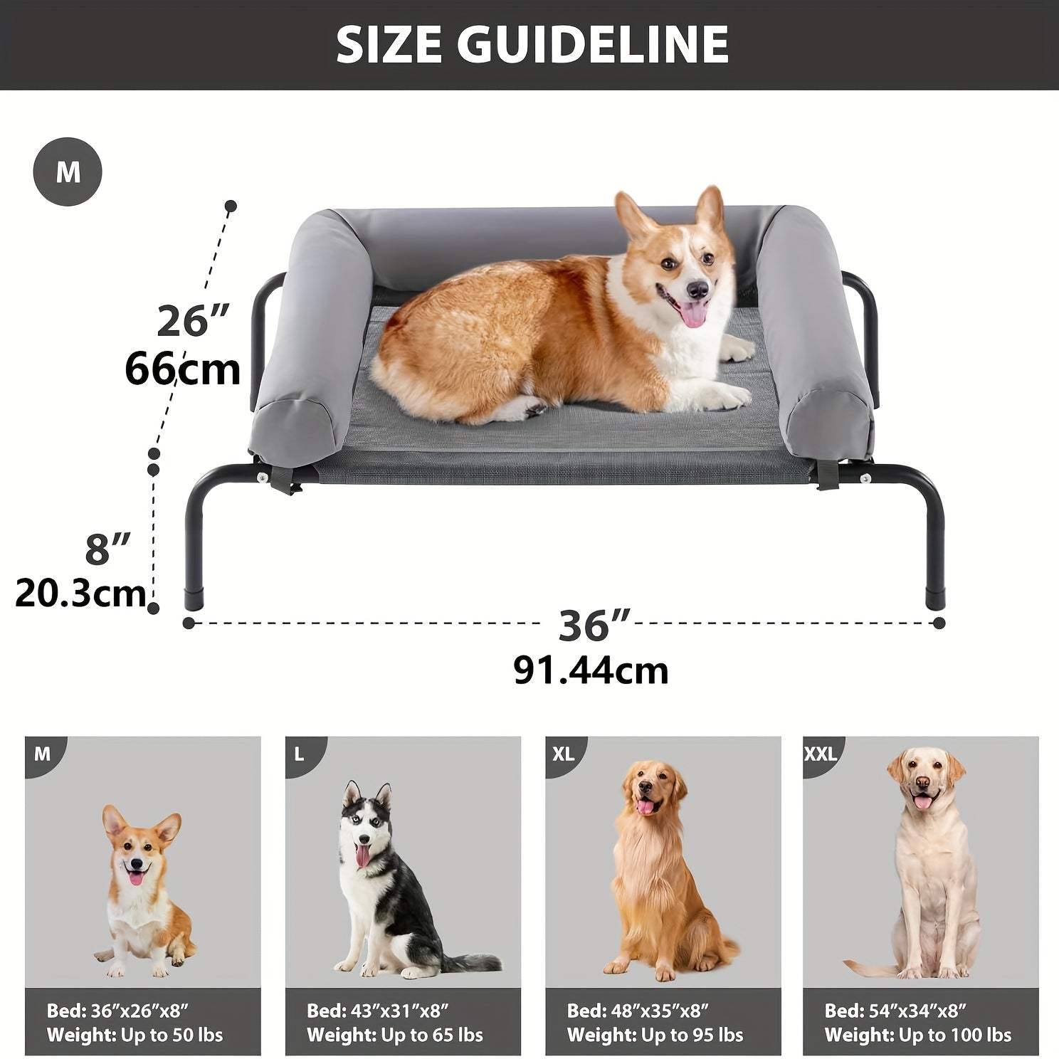 Large Elevated Cooling Dog Bed With Chew-proof Mesh & Skid-resistant Feet - Portable Raised Pet Cot For Medium/large Dogs, Breathable Outdoor/indoor Use, Durable Rectangular Design With Easy