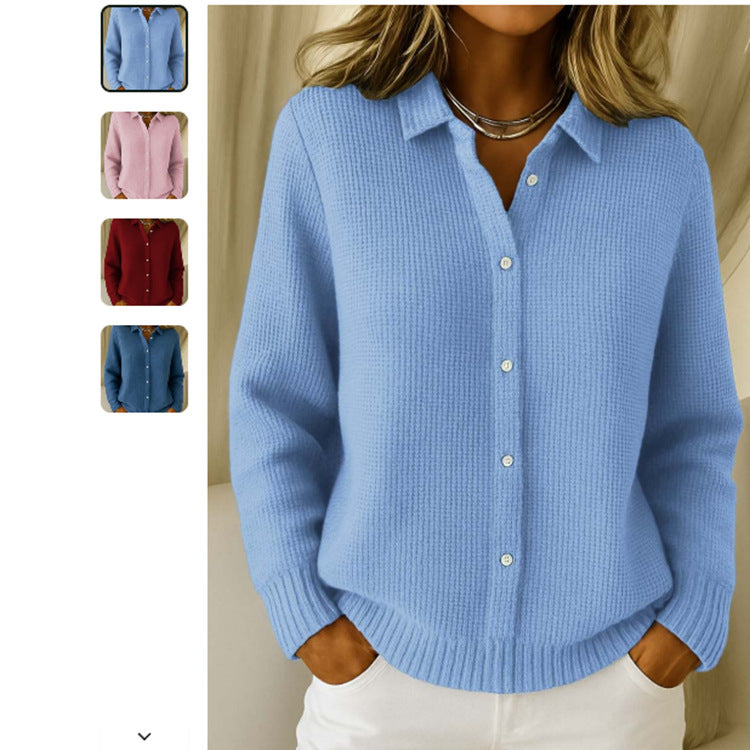 Casual Fashion Button Knitted Lapel Sweater for Women Long Sleeve Knitted Sweaters Tops Winter Jumper