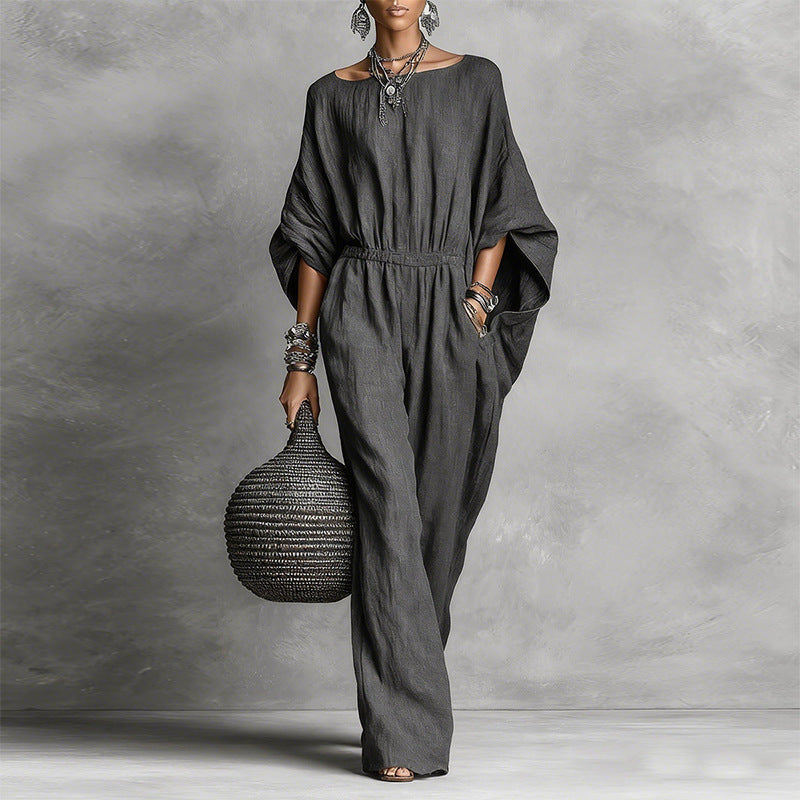 Elegant Wide-Leg Flared-Sleeve Jumpsuit