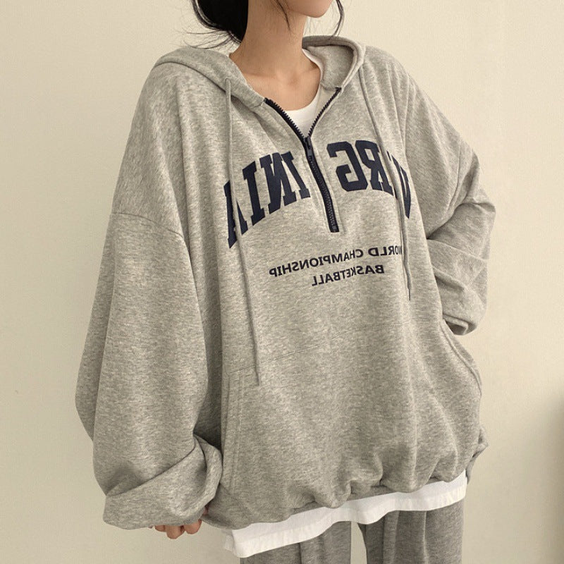 Casual Letter Print Hooded Pullover Sweatshirt