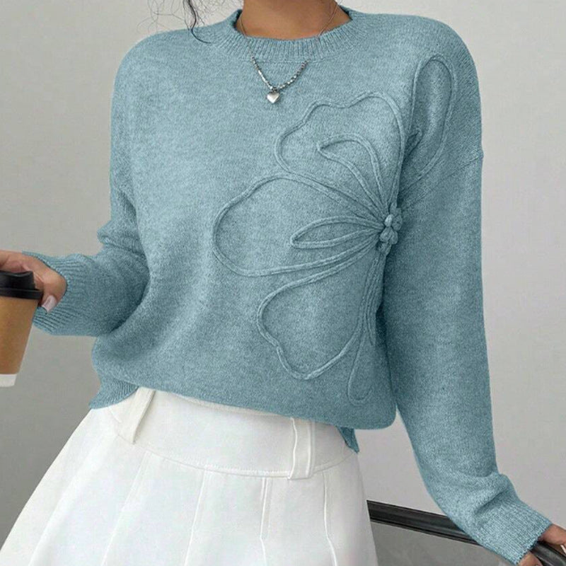 Fashionable All-match Casual Flower Round Neck Sweater Women's Sweater
