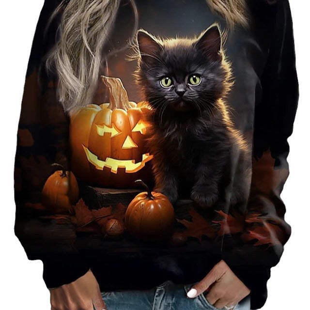 Halloween Pumpkin Women's Printed Wear Round Neck Sweater