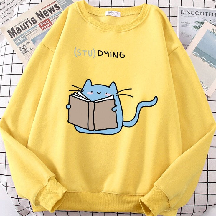 European And American Crew Neck Casual Cartoon Printed Long-sleeved Pullover