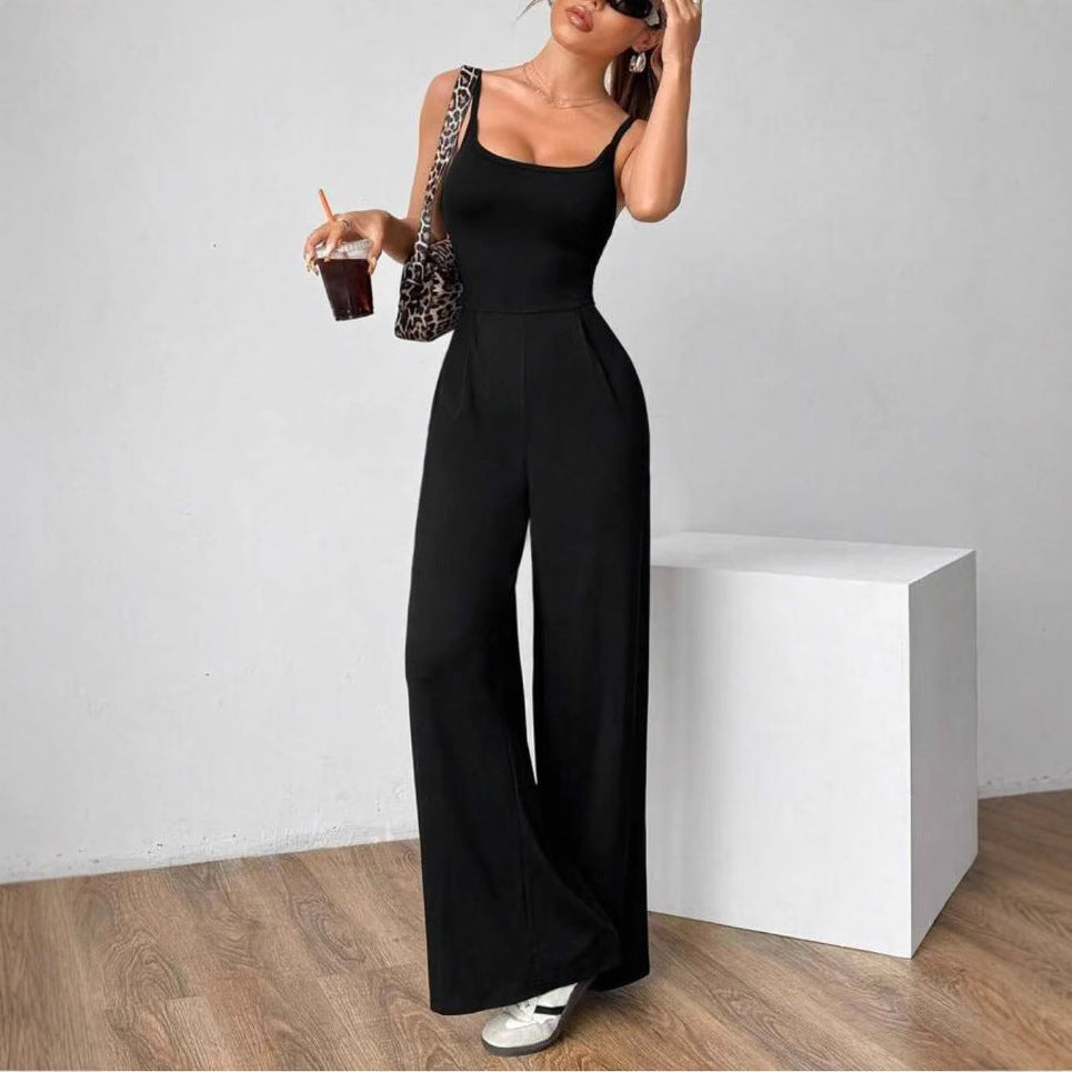 Backless Cross Strap Wide-Leg Jumpsuit